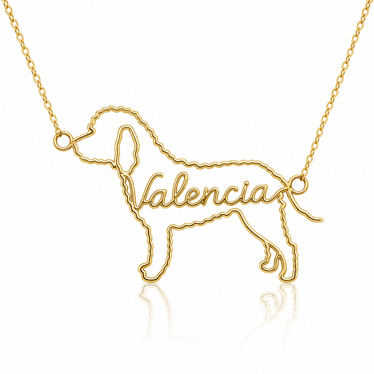 Soulyshine Spanish Water Dog personalized dog silhouette name necklace in gold - Valencia design