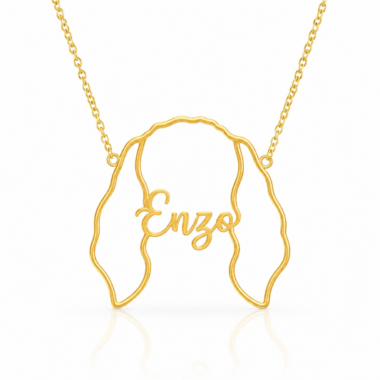 Soulyshine Spinone Italiano personalized outline pet face and name necklace in gold