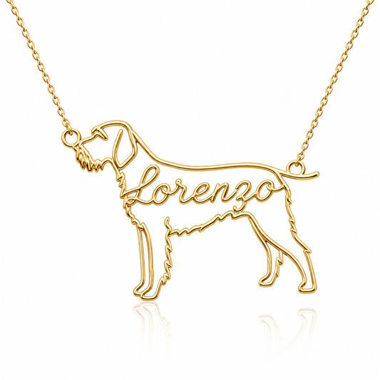 Soulyshine Spinone Italiano personalized dog silhouette name necklace in gold - Lorenzo design