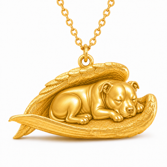 Soulyshine Staffordshire Bull Terrier The Sleeping Angel – Personalized Pet Necklace - 18K Gold Vermeil front