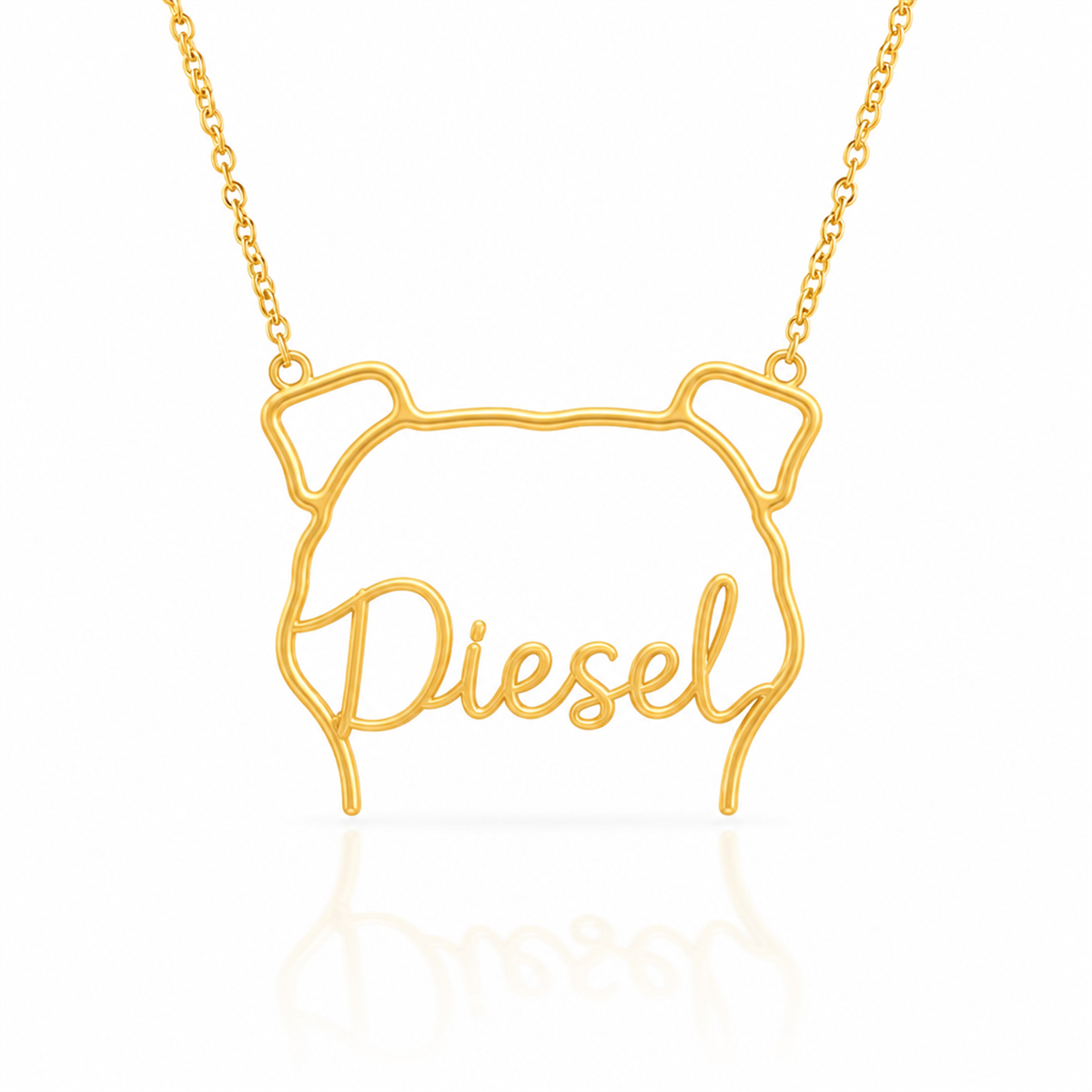 Soulyshine Staffordshire Bull Terrier personalized outline pet face and name necklace in gold