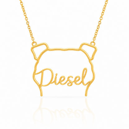 Soulyshine Staffordshire Bull Terrier personalized outline pet face and name necklace in gold