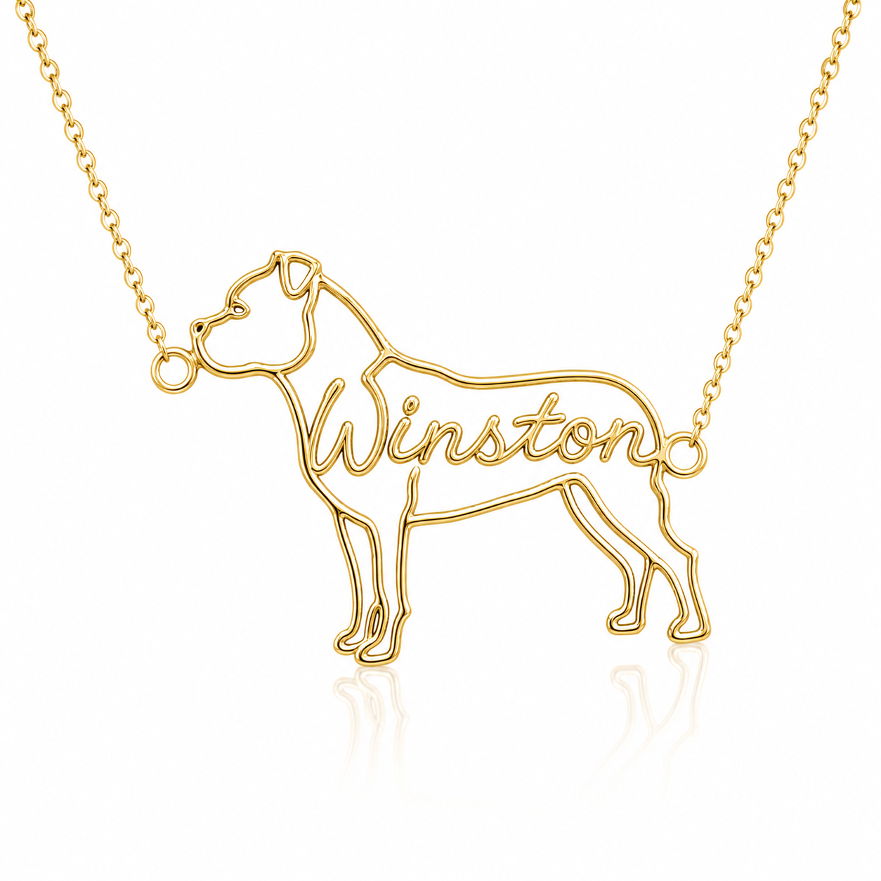 Soulyshine Staffordshire Bull Terrier personalized dog silhouette name necklace in gold - Winston design