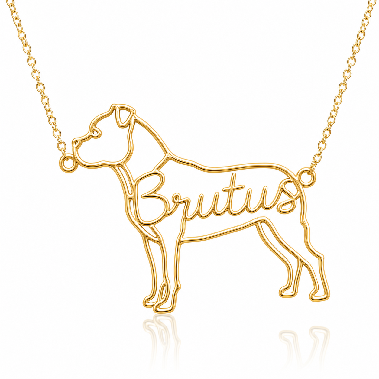Soulyshine Staffy personalized dog silhouette name necklace in gold - Brutus design