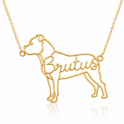 Soulyshine Staffy personalized dog silhouette name necklace in gold - Brutus design