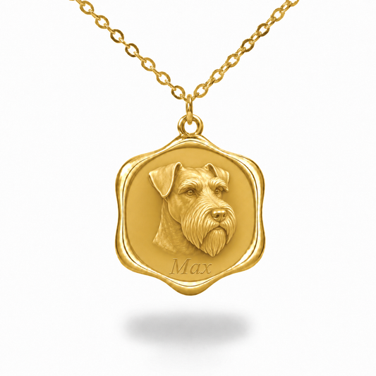 Soulyshine Standard Schnauzer - natural ears Precious Paw personalized pet photo necklace - 18K Gold Vermeil front