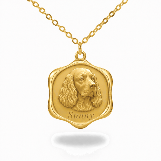 Soulyshine Sussex Spaniel Precious Paw personalized pet photo necklace - 18K Gold Vermeil front