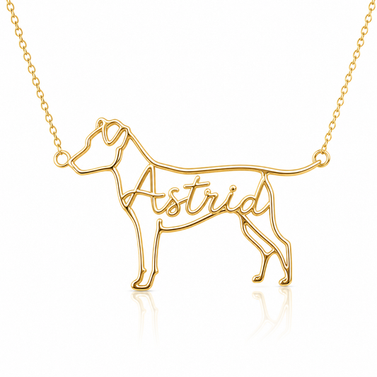 Soulyshine Swedish Farmdog personalized dog silhouette name necklace in gold - Astrid design