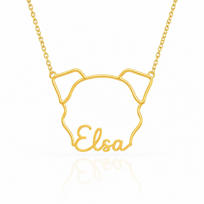 Soulyshine Swedish Farmdog personalized outline pet face and name necklace in gold