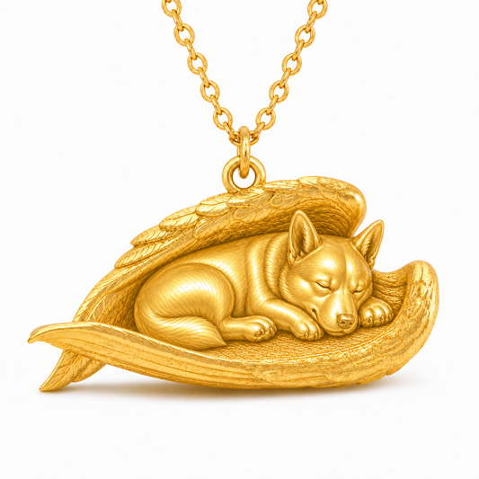 Soulyshine Swedish Vallhund The Sleeping Angel – Personalized Pet Necklace - 18K Gold Vermeil front