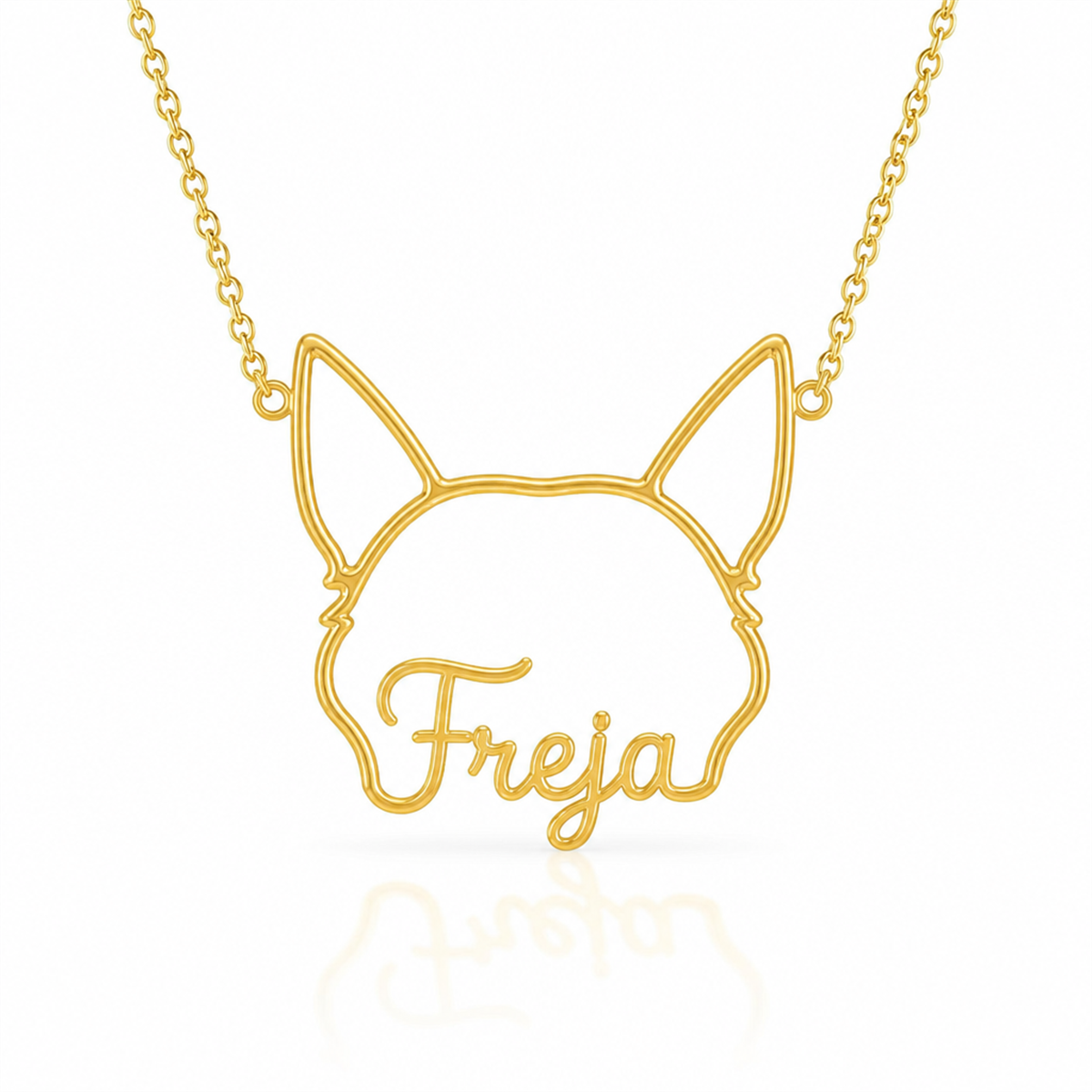 Soulyshine Swedish Vallhund personalized outline pet face and name necklace in gold