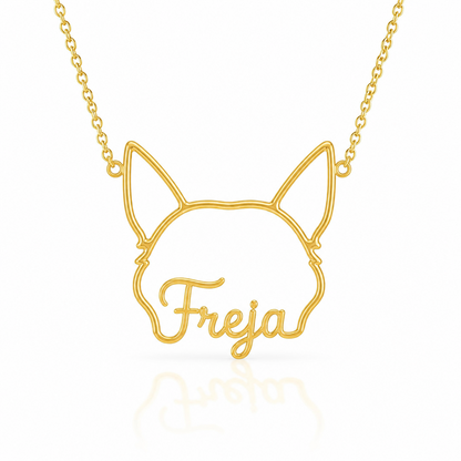 Soulyshine Swedish Vallhund personalized outline pet face and name necklace in gold