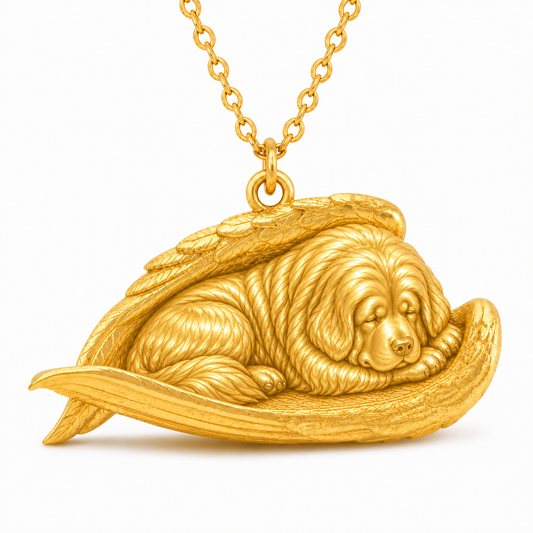 Soulyshine Tibetan Mastiff The Sleeping Angel – Personalized Pet Necklace - 18K Gold Vermeil front