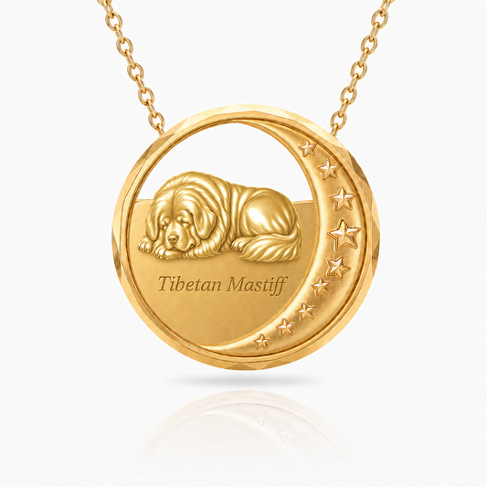 SoulyShine Tibetan Mastiff Starry Slumber – Personalized Pet in The Moon Necklace - 18K Gold Vermeil front