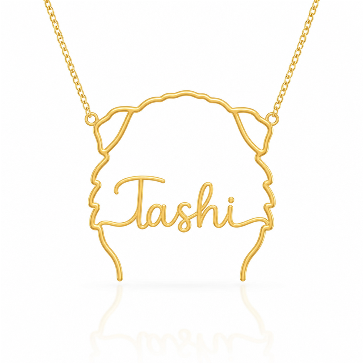 Soulyshine Tibetan Mastiff personalized outline pet face and name necklace in gold