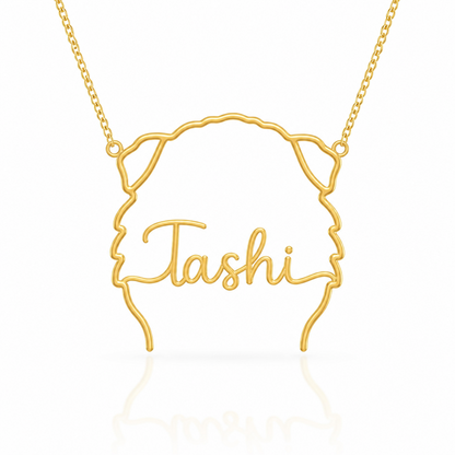 Soulyshine Tibetan Mastiff personalized outline pet face and name necklace in gold