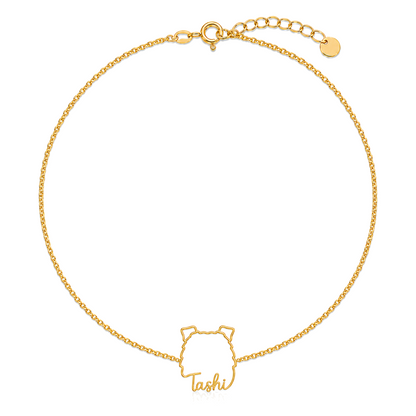 Soulyshine Tibetan Mastiff Whisper Outline pet face and Tashi name handcrafted bracelet - 18K Gold Vermeil front