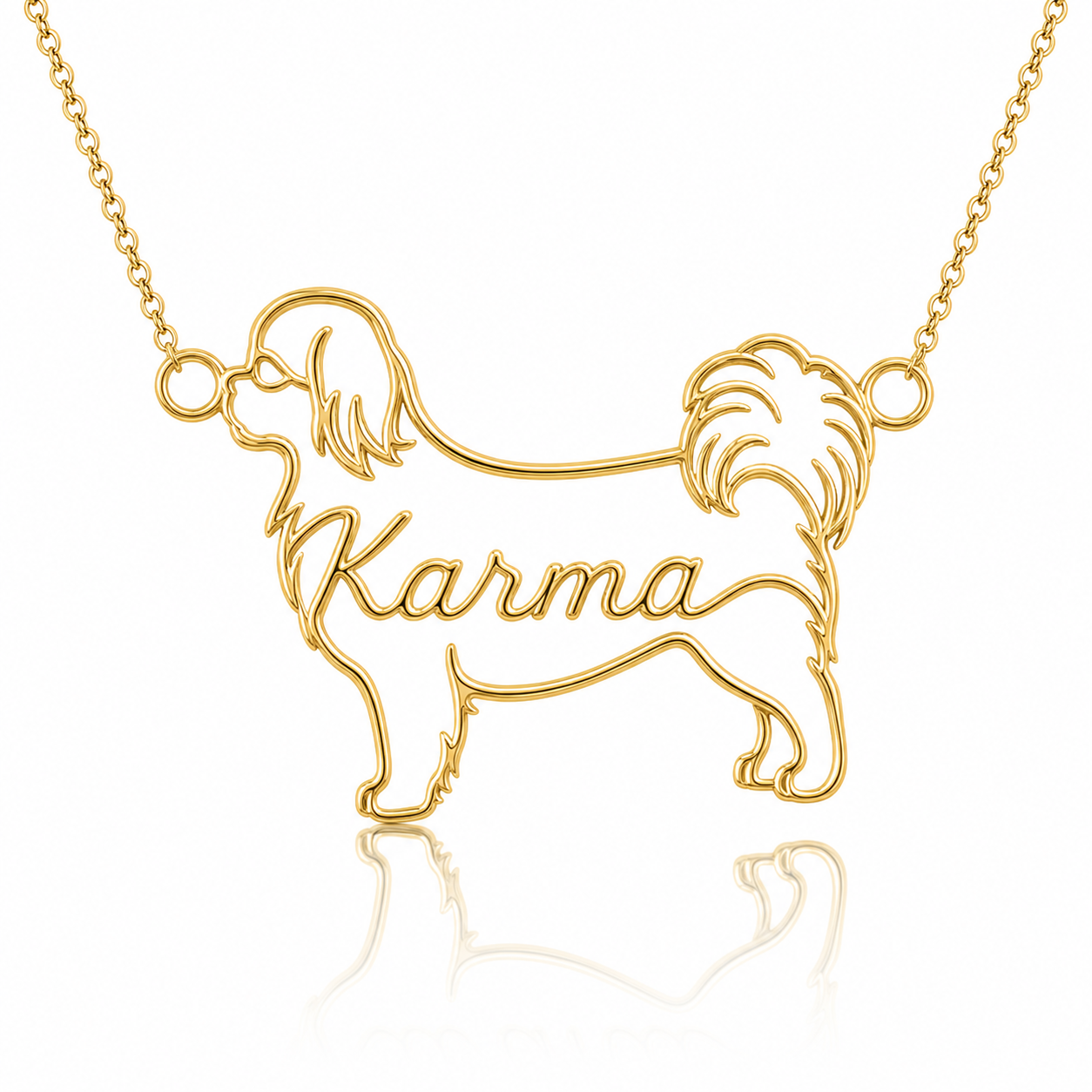 Soulyshine Tibetan Spaniel personalized dog silhouette name necklace in gold - Karma design