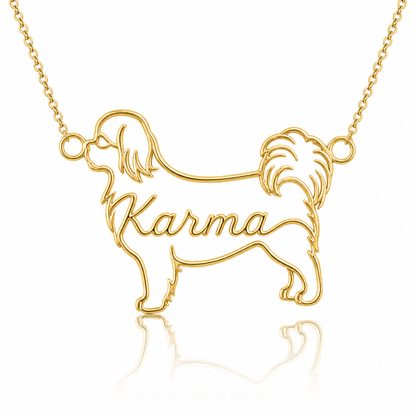 Soulyshine Tibetan Spaniel personalized dog silhouette name necklace in gold - Karma design