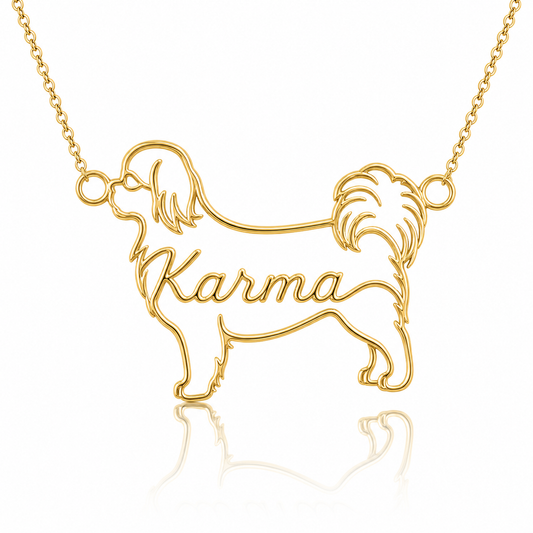 Soulyshine Tibetan Spaniel personalized dog silhouette name necklace in gold - Karma design
