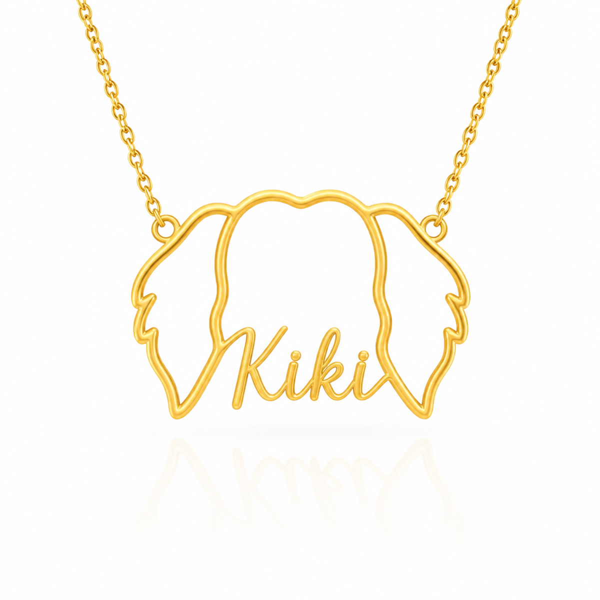 Soulyshine Tibetan Spaniel personalized outline pet face and name necklace in gold