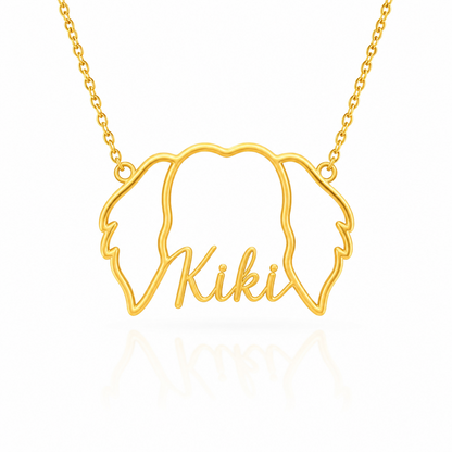Soulyshine Tibetan Spaniel personalized outline pet face and name necklace in gold