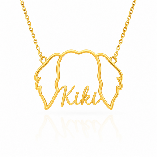Soulyshine Tibetan Spaniel personalized outline pet face and name necklace in gold