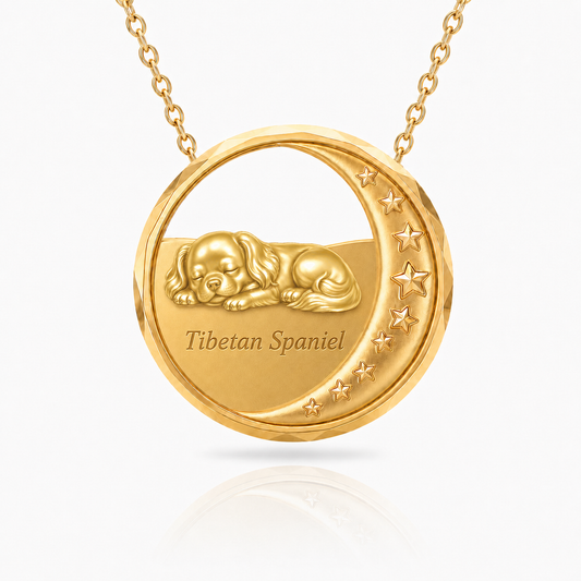 SoulyShine Tibetan Spaniel Starry Slumber – Personalized Pet in The Moon Necklace - 18K Gold Vermeil front