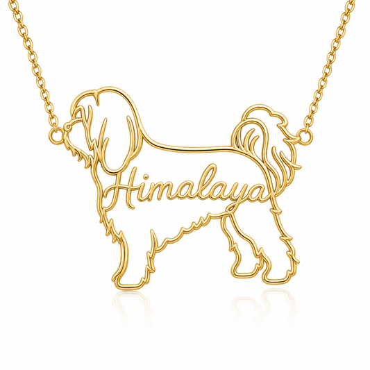 Soulyshine Tibetan Terrier personalized dog silhouette name necklace in gold - Himalaya design