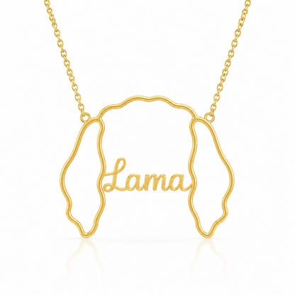 Soulyshine Tibetan Terrier personalized outline pet face and name necklace in gold