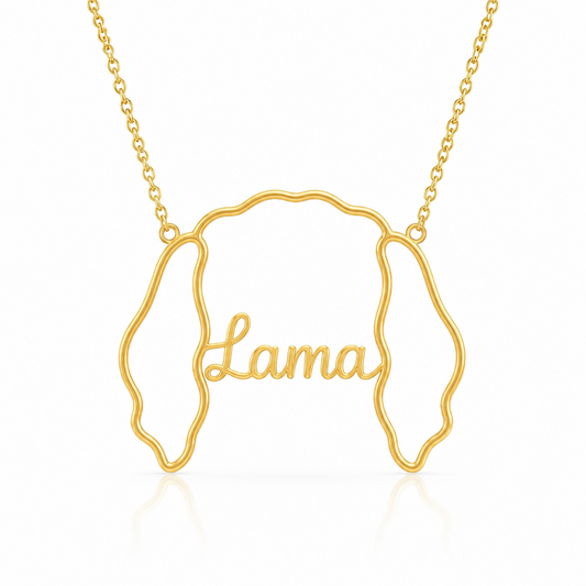Soulyshine Tibetan Terrier personalized outline pet face and name necklace in gold