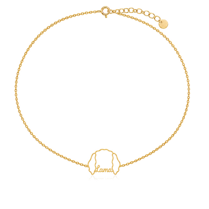 Soulyshine Tibetan Terrier Whisper Outline pet face and Lama name handcrafted bracelet - 18K Gold Vermeil front