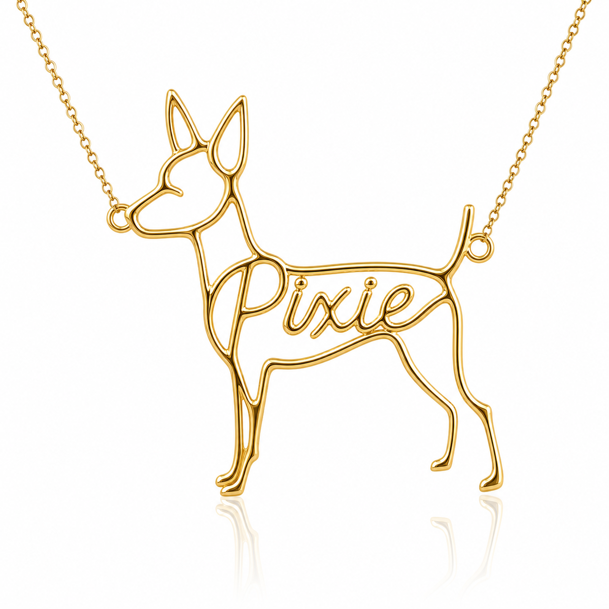 Soulyshine Toy Fox Terrier personalized dog silhouette name necklace in gold - Pixie design