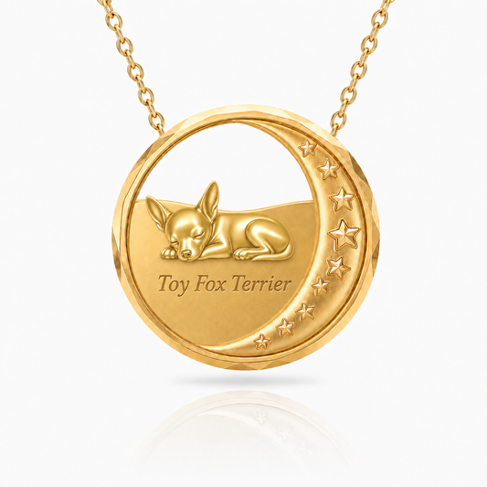 SoulyShine Toy Fox Terrier Starry Slumber – Personalized Pet in The Moon Necklace - 18K Gold Vermeil front