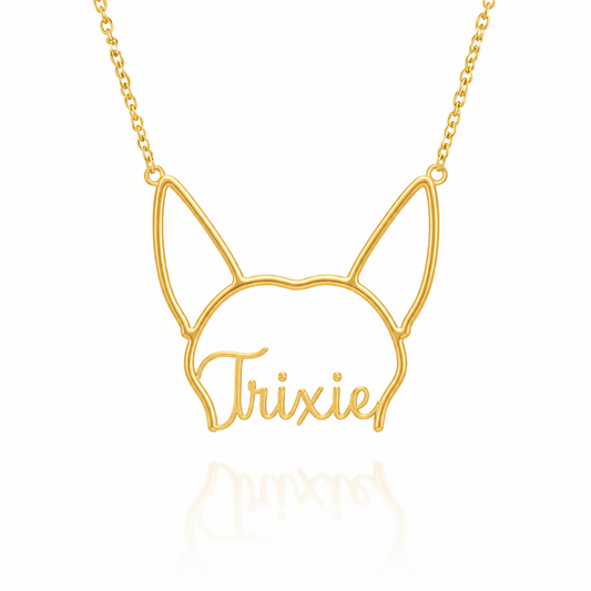 Soulyshine Toy Fox Terrier personalized outline pet face and name necklace in gold