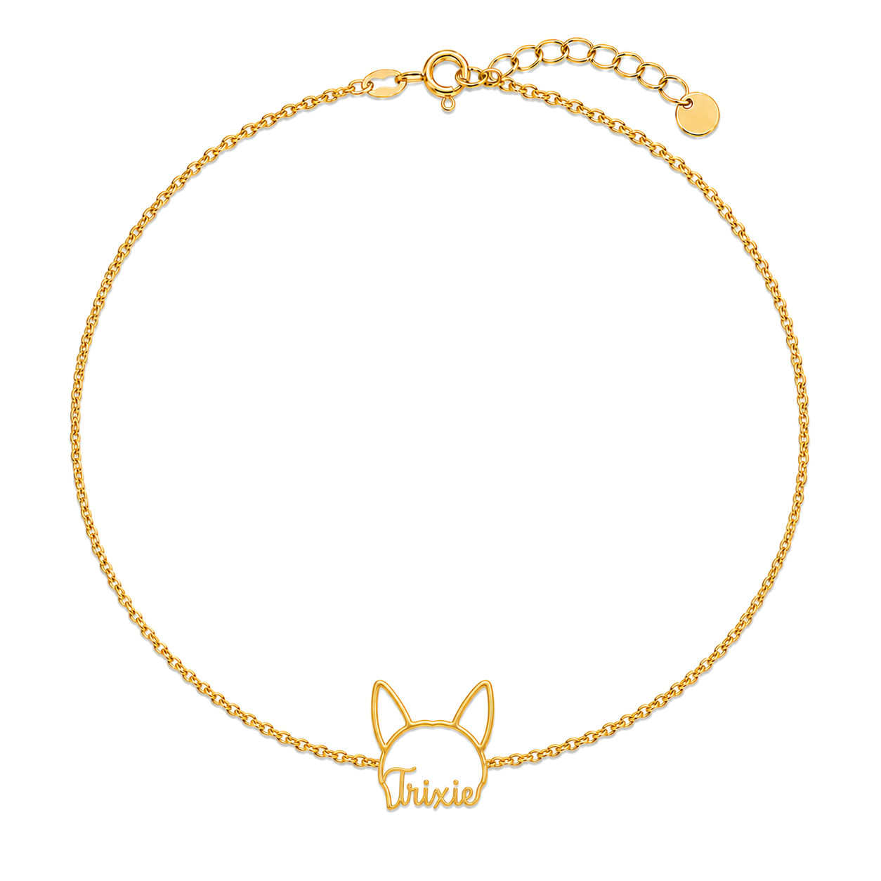 Soulyshine Toy Fox Terrier Whisper Outline pet face and Trixie name handcrafted bracelet - 18K Gold Vermeil front