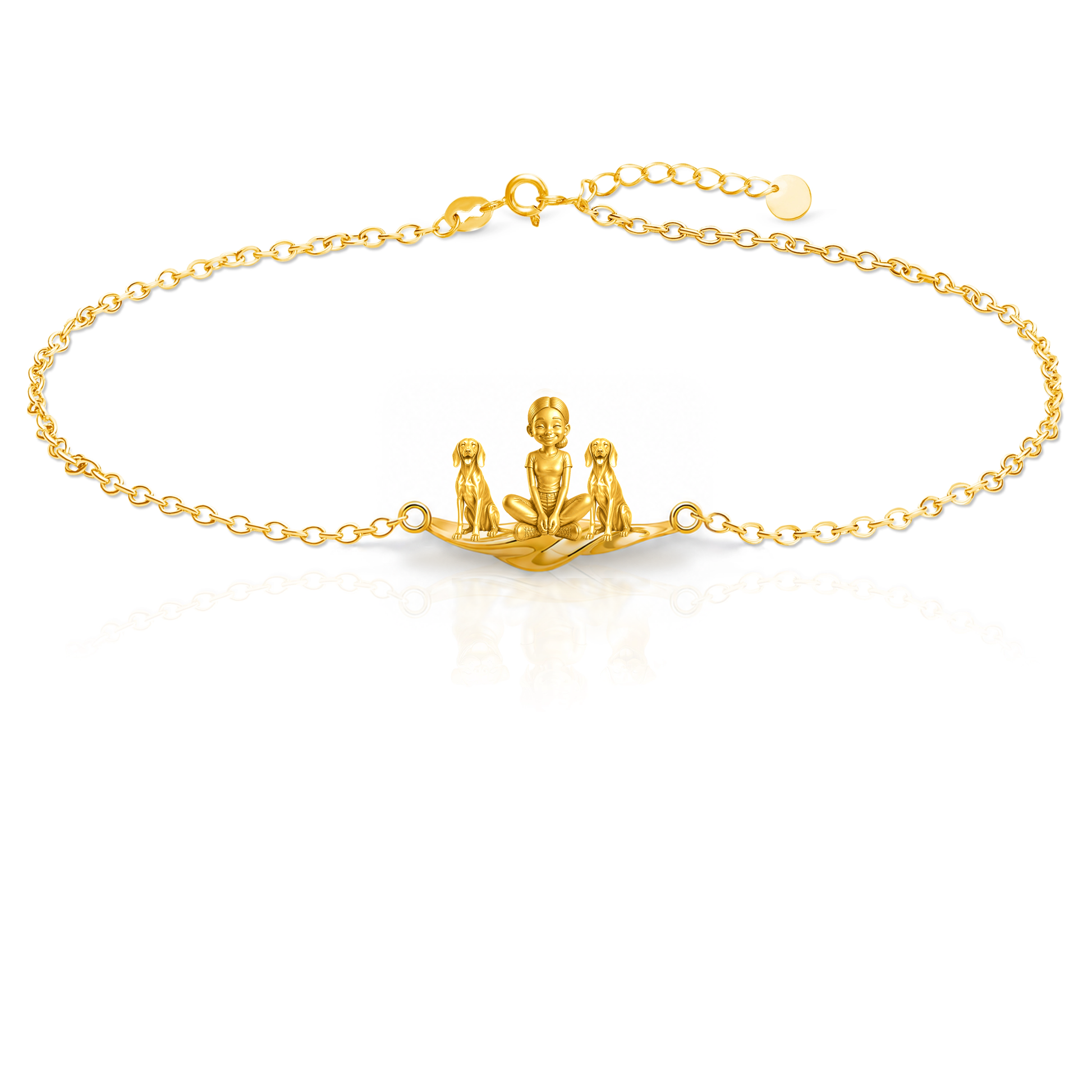 Treeing-Walker-Coonhound Personalized Girl And Her Pets Bracelet - 10K Solid Gold - Front