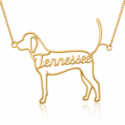 Soulyshine Treeing Walker Coonhound personalized dog silhouette name necklace in gold - Tennessee design