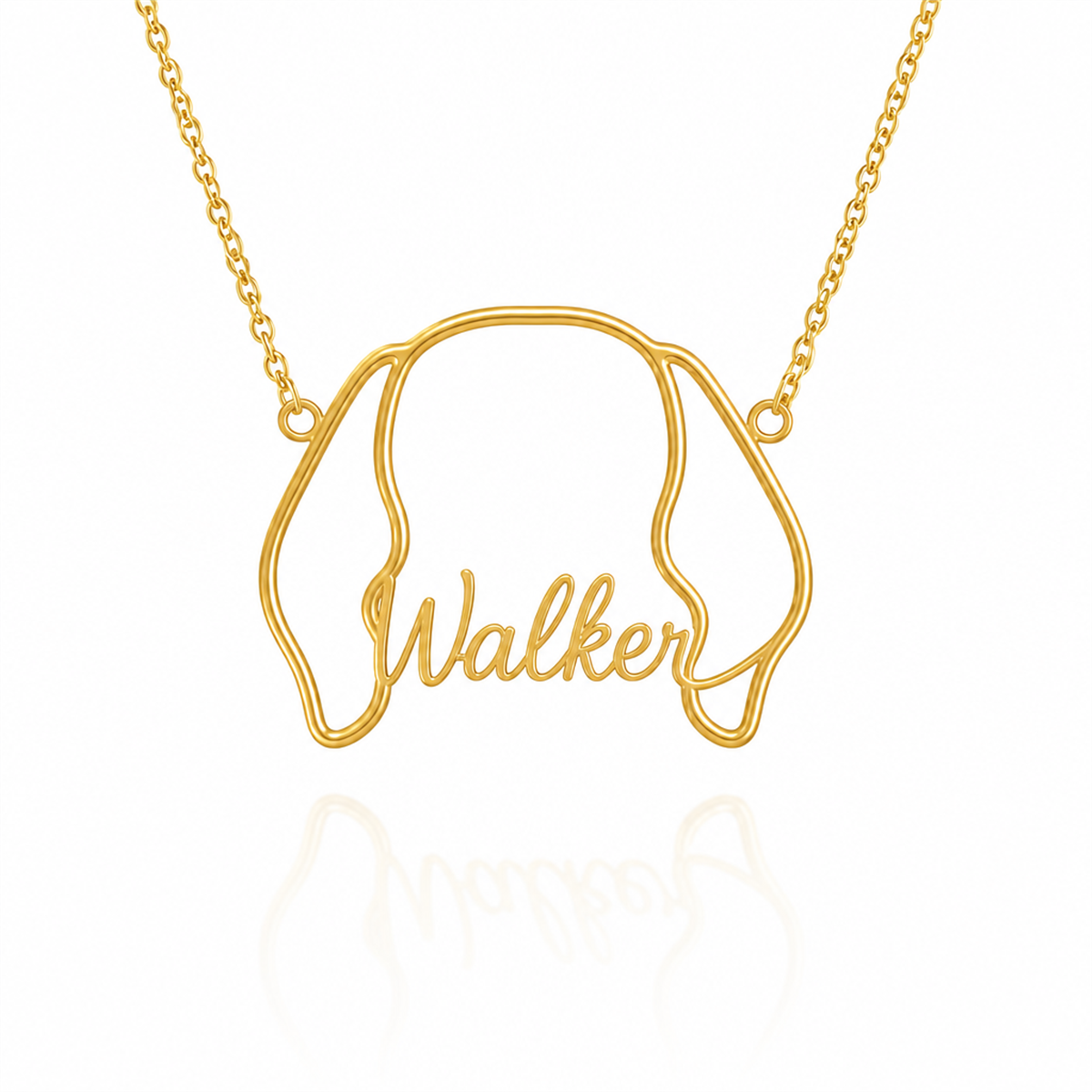 Soulyshine Treeing Walker Coonhound personalized outline pet face and name necklace in gold