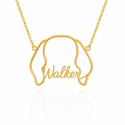 Soulyshine Treeing Walker Coonhound personalized outline pet face and name necklace in gold