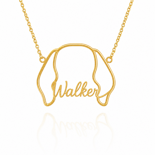 Soulyshine Treeing Walker Coonhound personalized outline pet face and name necklace in gold
