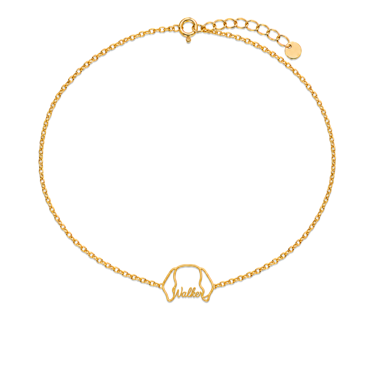 Soulyshine Treeing Walker Coonhound Whisper Outline pet face and Walker name handcrafted bracelet - 18K Gold Vermeil front