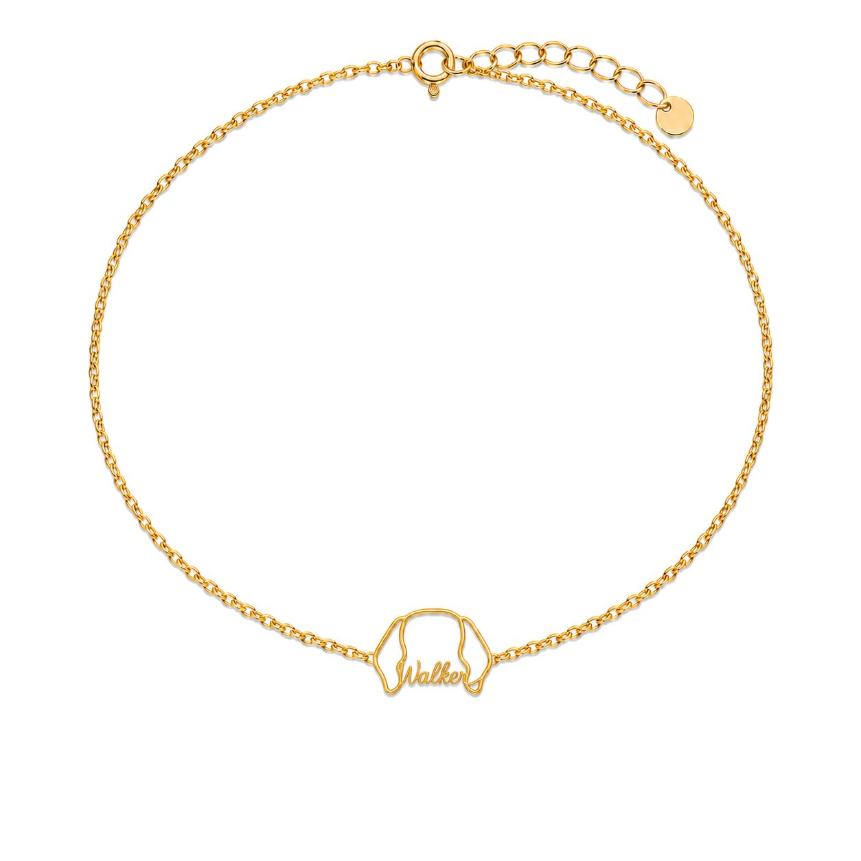 Soulyshine Treeing Walker Coonhound Whisper Outline pet face and Walker name handcrafted bracelet - 18K Gold Vermeil front