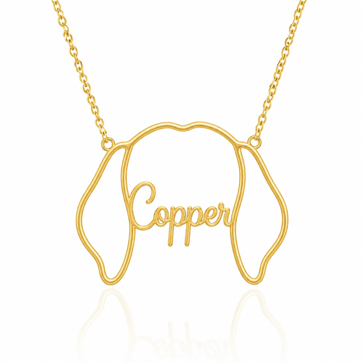 Soulyshine Vizsla personalized outline pet face and name necklace in gold