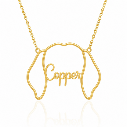 Soulyshine Vizsla personalized outline pet face and name necklace in gold