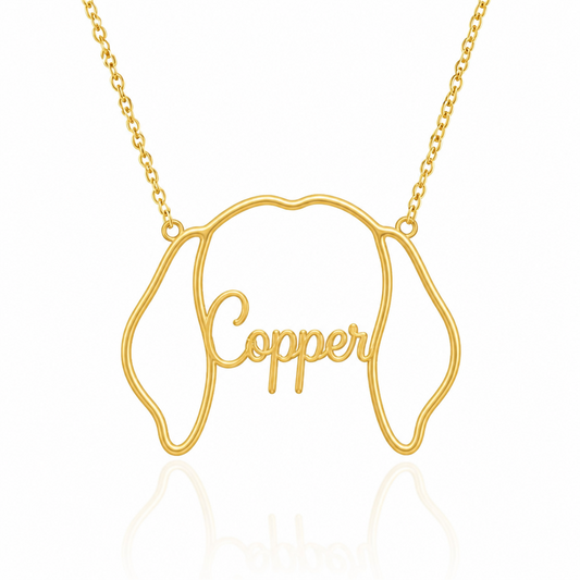 Soulyshine Vizsla personalized outline pet face and name necklace in gold