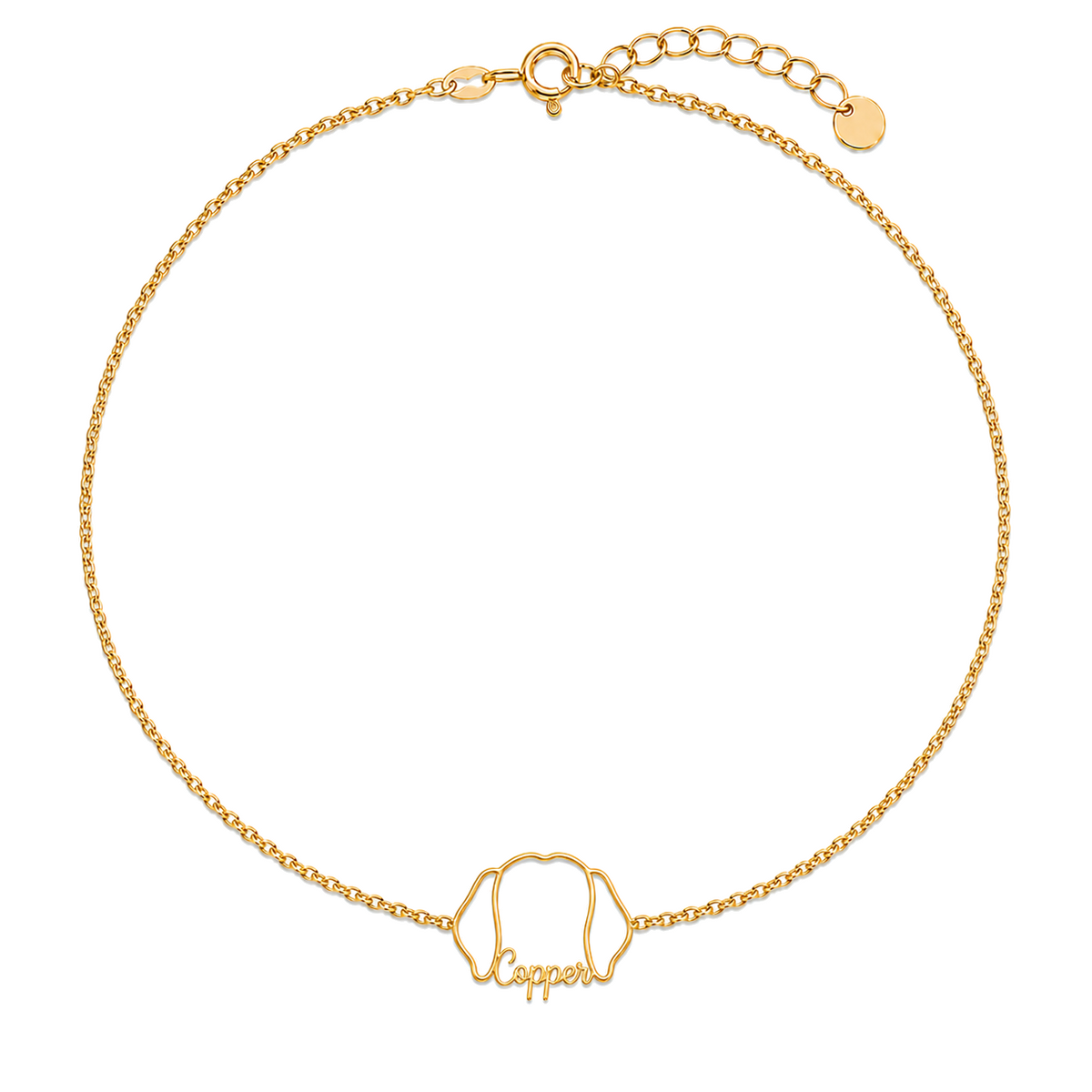 Soulyshine Vizsla Whisper Outline pet face and Copper name handcrafted bracelet - 18K Gold Vermeil front