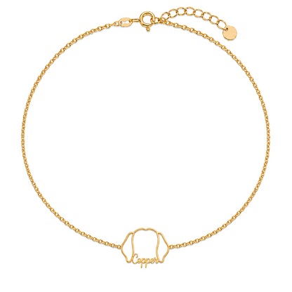 Soulyshine Vizsla Whisper Outline pet face and Copper name handcrafted bracelet - 18K Gold Vermeil front