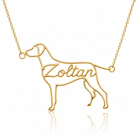 Soulyshine Vizsla personalized dog silhouette name necklace in gold - Zoltan design