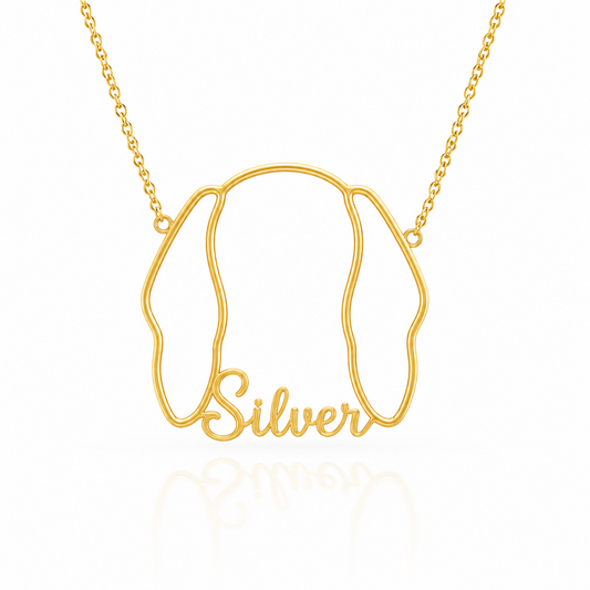 Soulyshine Weimaraner personalized outline pet face and name necklace in gold